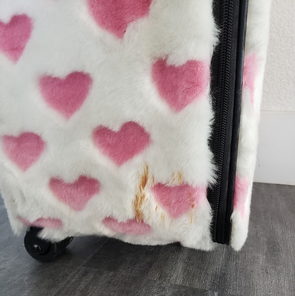 White Pink Faith Knight Faux Fur L Luggage - Picture 3 of 11
